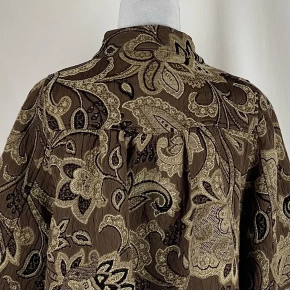 Vintage Brown Cream Tan Brocade Floral Jacket Size S - Picture 6 of 11
